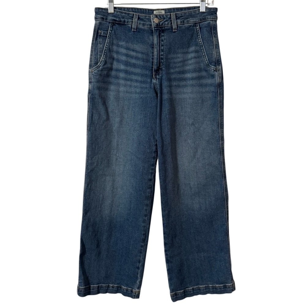 LL Bean 207 Vintage Wide Leg High Rise Cropped Jeans Washed Indigo